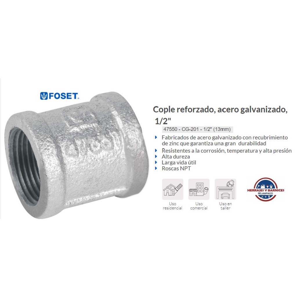 Cople Reforzado, Acero Galvanizado, 1/2' (47550) | Shopee México