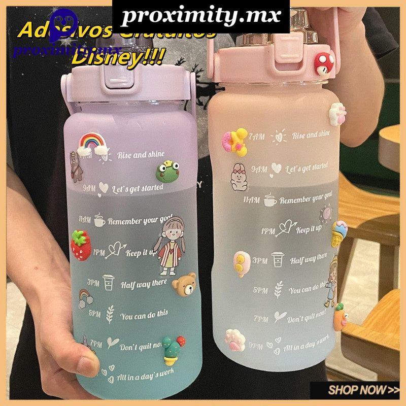 botella de agua 2 litros/2000ml/2L con tapa portátil al aire libre con pegatina Disney Vaso Motivacional / Botella Deportiva Antiderrames