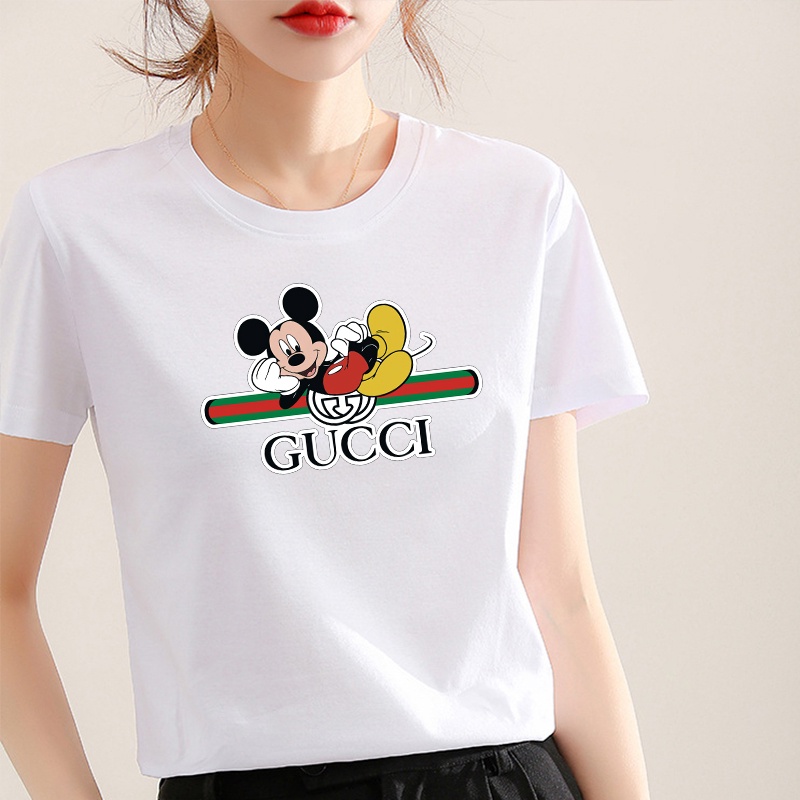 Aguanieve Quinto tubo respirador Ropa camiseta nueva moda impreso camiseta lindo Disney Mickey Mouse hazañas  Gucci para niñas camiseta tendencia suelta manga corta Tops algodón peinado  30S 100% | Shopee México