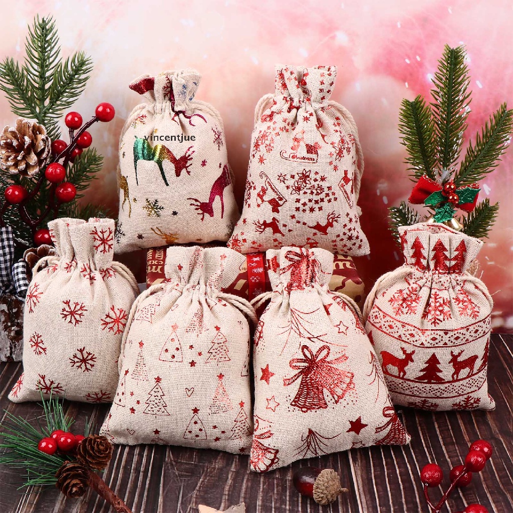 vincentjue 36 bolsas de regalo de arpillera de navidad con cordón de lino  yute con cordón bolsas gi mx | Shopee México
