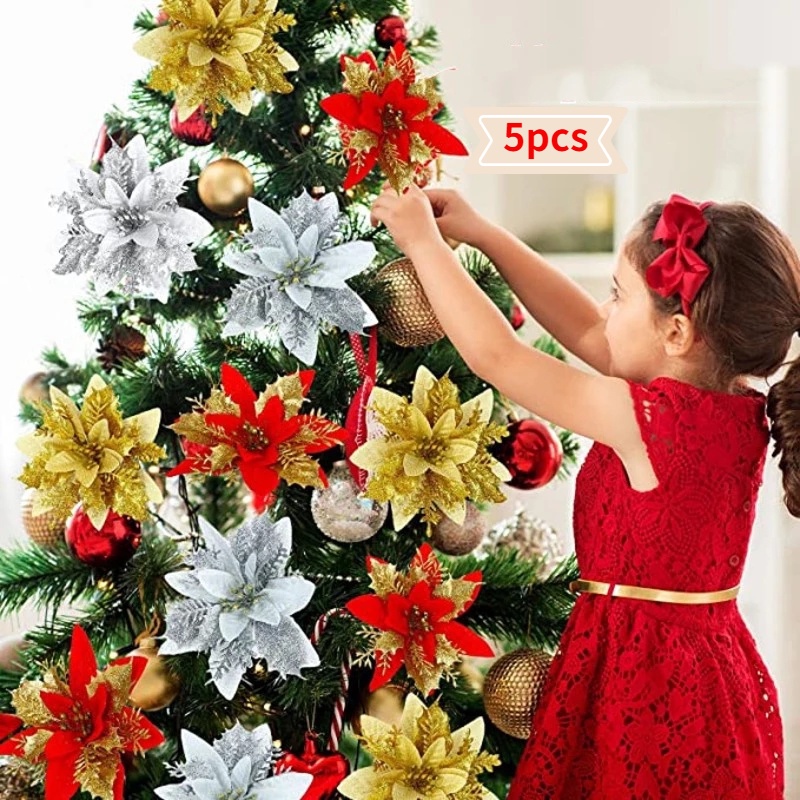 5 Pzs Flores Artificiales De Navidad/Falsas Decoración De Árbol De Feliz |  Shopee México