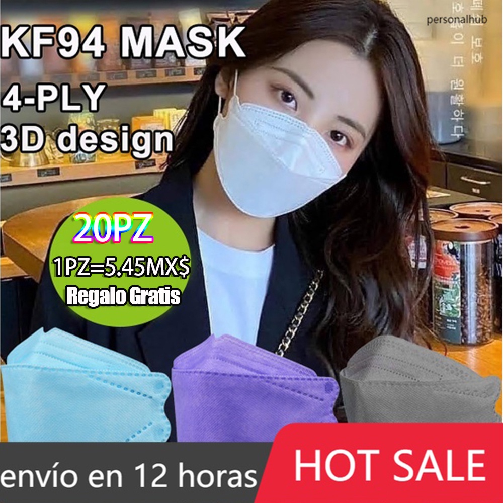 【 Regalo gratis 】 20PCS KF94 cubrebocas 4ply Transpirable Disponible en varios colores Máscara protectora de respiración sin obstáculos KN95   personalhub
