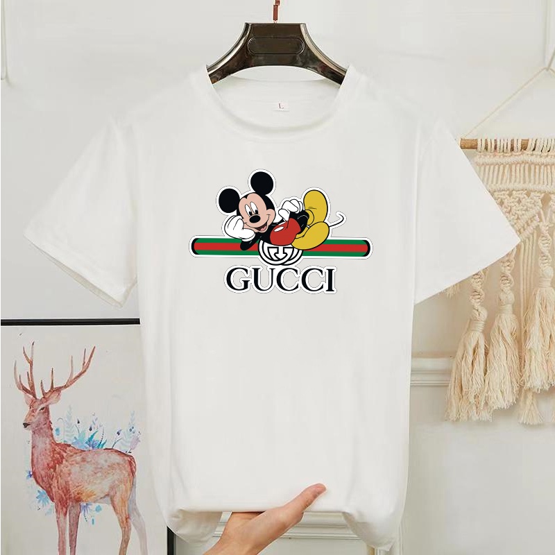 Ropa camiseta moda impreso camiseta lindo Disney Mickey Mouse hazañas Gucci para niñas camiseta tendencia suelta manga corta Tops algodón 30S 100% | Shopee