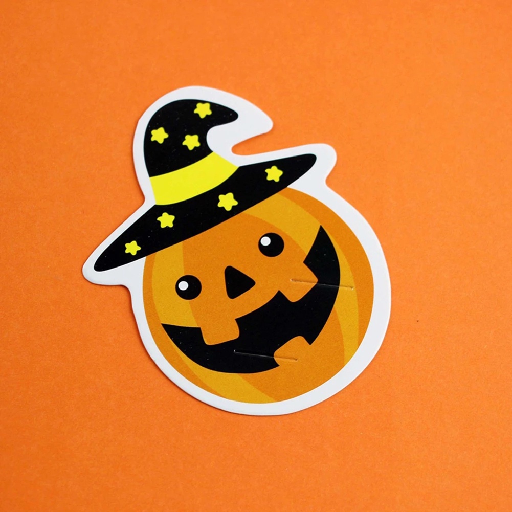 Febelle 50Pcs Tarjeta de decoración de dulces de Halloween DIY bricolaje Tarjetas de piruletas de fantasma de calabaza linda Regalo de Halloween 