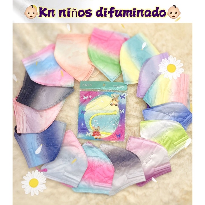 10 Cubreboca KN95 colores degradados difuminados NIÑOS infantil