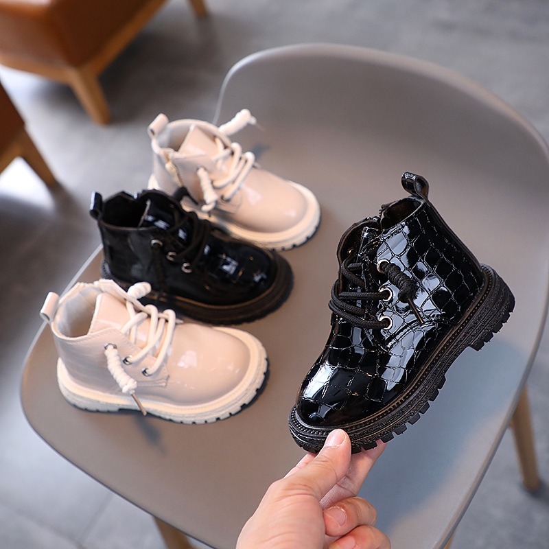 Botas De Cuero Brillantes Para Niños Blanco Negro Moda Niñas Niño Zapatos  De Arranque | Shopee México