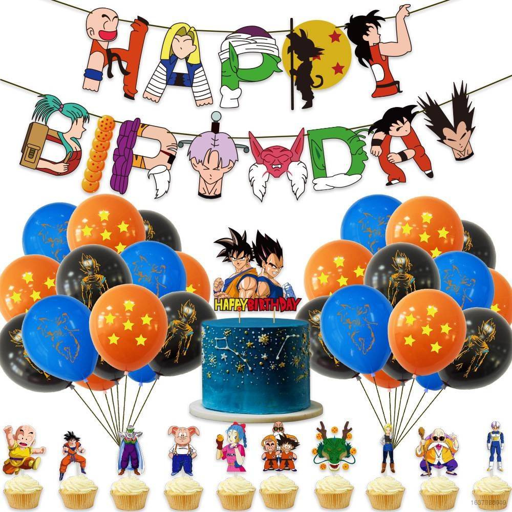 YB6 Dragon Ball Tema Goku Feliz Cumpleaños Fiesta Decoración Set Cake  Topper Globos Bandera Necesita Diseño De Escena Bab | Shopee México