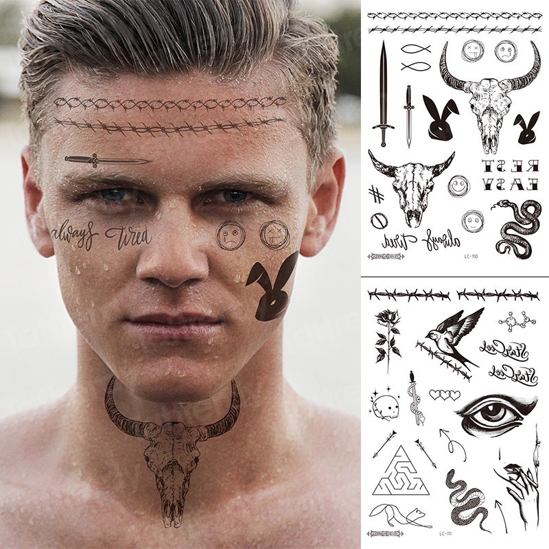 Tatuajes De Cuello Para Hombres Y Mujeres Cara Temporales Símbolos Tribales  tatoo Para Niños Pegatinas De Luna Maquillaje De Serpiente Moda Para Hombre  | Shopee México
