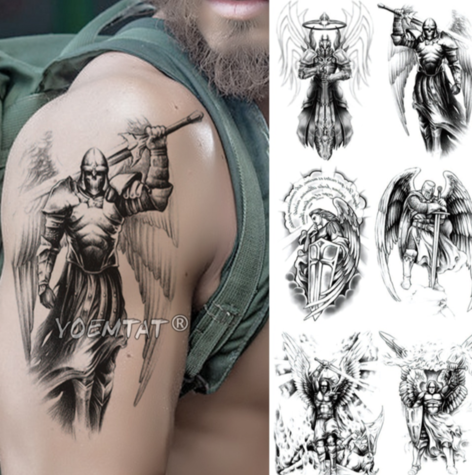 wing holy angel impermeable temporal tatuaje pegatina valiente caballero  guerrero flash tatuajes cuerpo arte brazo falso tatoo | Shopee México