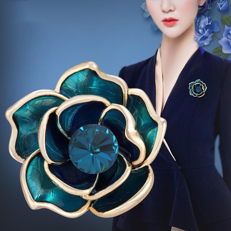 Venta Caliente Broche De Camelia Azul De Gama Alta Goteo Aceite Diamantes  De Imitación Flor Popular Accesorios De Joyería | Shopee México