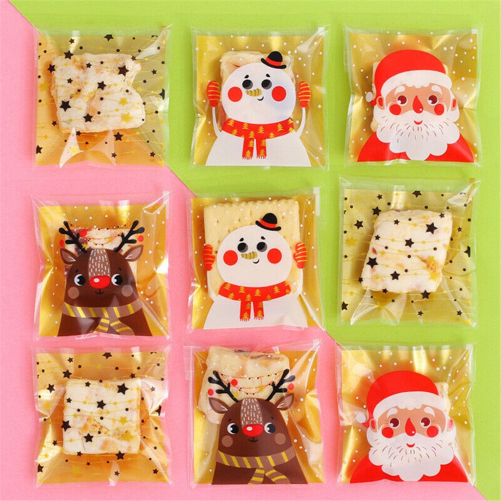 Navidad Elk Autoadhesivo de sello de galletas Cookie De Celofán Bolsa Caramelo Bolsas De Regalo