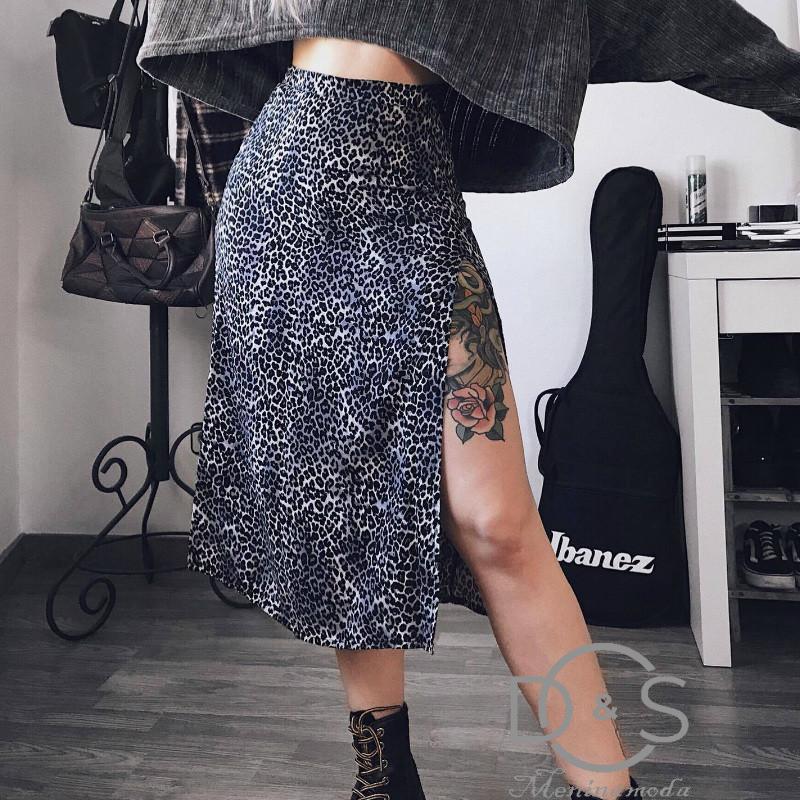 Gga-falda para Sexy con estampado Leopardo/falda Dividida/falda larga/Elegante/mujer Shopee México