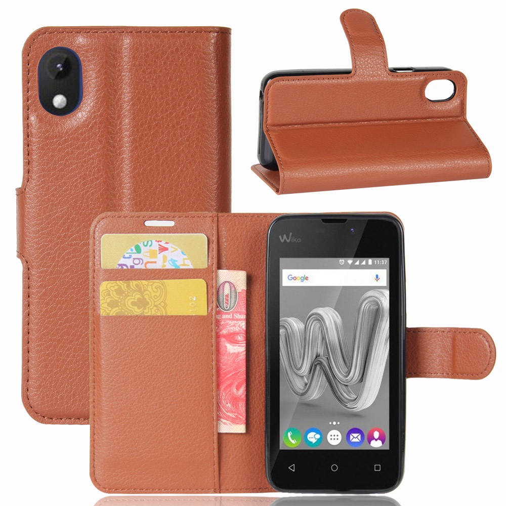 Guran® Funda de Cuero PU para Wiko Harry Smartphone Función de Soporte con Ranura para Tarjetas Flip Case Cover Caso-Negro 