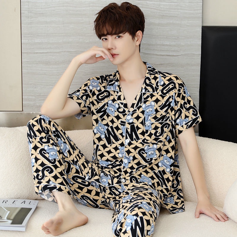 Hombre Ropa de Dormir de algodón Ropa de Dormir de Manga Corta Camiseta Superior & Pantalones Cortos Pijama Clásico Conjunto QianXiu Pijama Hombre Raya 