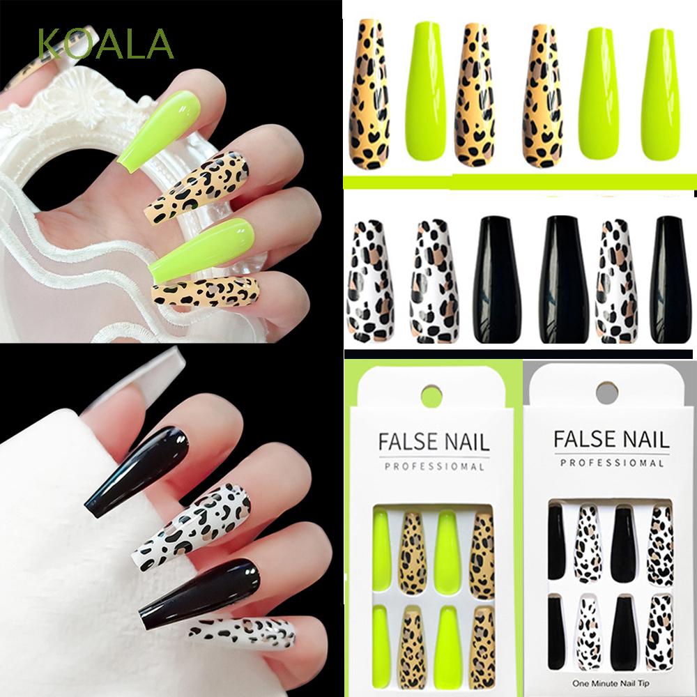 Koala 24 Pcs Acrylic False Nails Extra Long Ballerina Nail Coffin Fake Nail Nail Tips Leopard Print Manicure Manicure Tools Full Cover Fluorescent Shopee Mexico