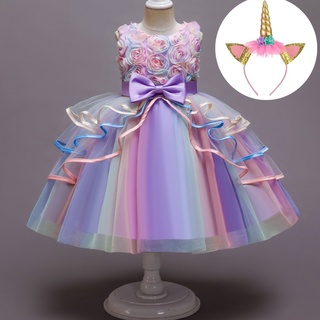 Vestido Elegante de unicornio con flores para fiesta de cumpleaños para  niña | Shopee México