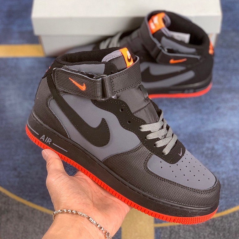 nike air force 1 mid black dark grey crimson