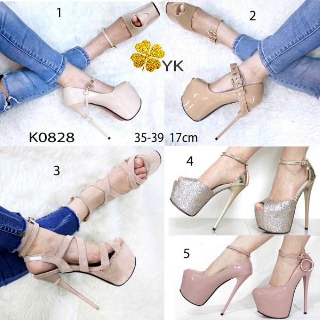 K0828 de tacón alto zapatos de tacón alto zapatos 17 cm 17cm plata crema de las zapatos de alto importación | Shopee México