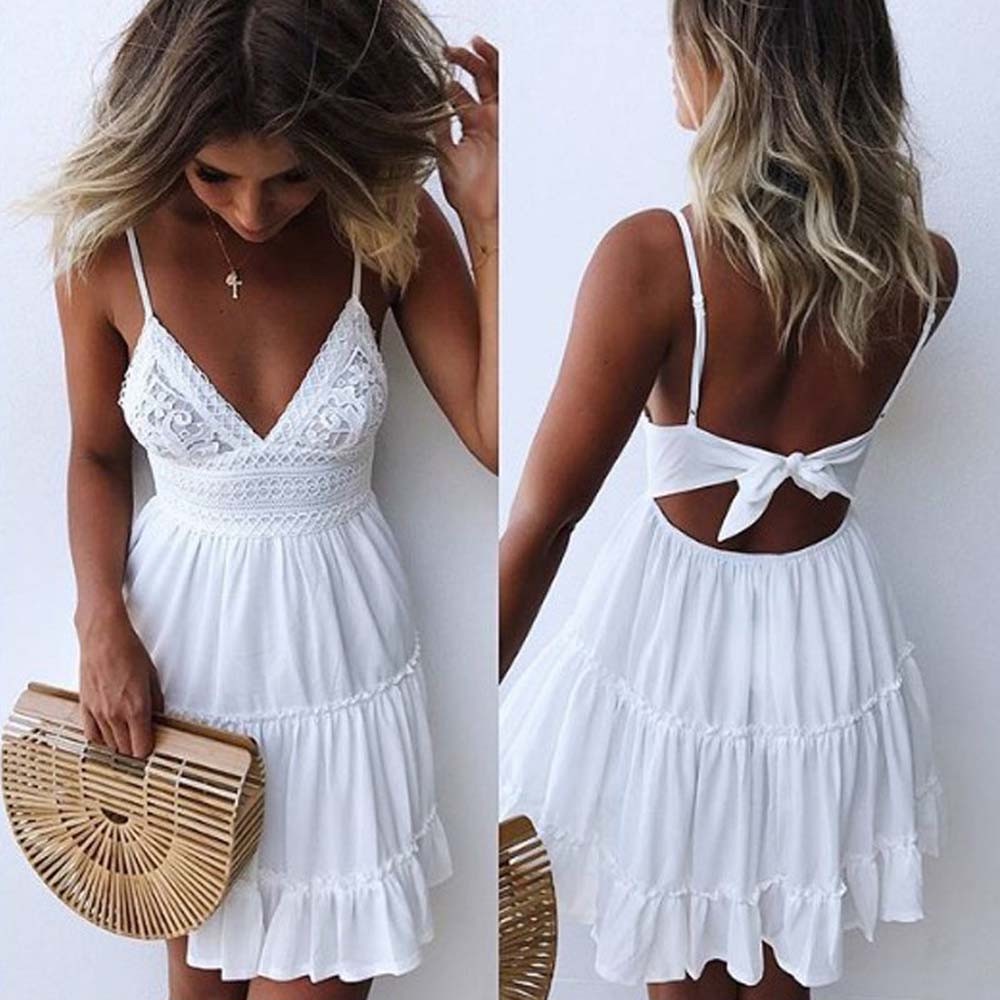 SERENAS] Vestidos De Fiesta Sin Respaldo Vestido Blanco De Sol Playa Verano Mini Noche Mujer Shopee México