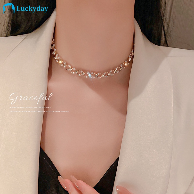Collar De Cadena De Perlas Huecos Collares Elegantes De Oro Gargantilla Para Accesorios Joyería | Shopee México