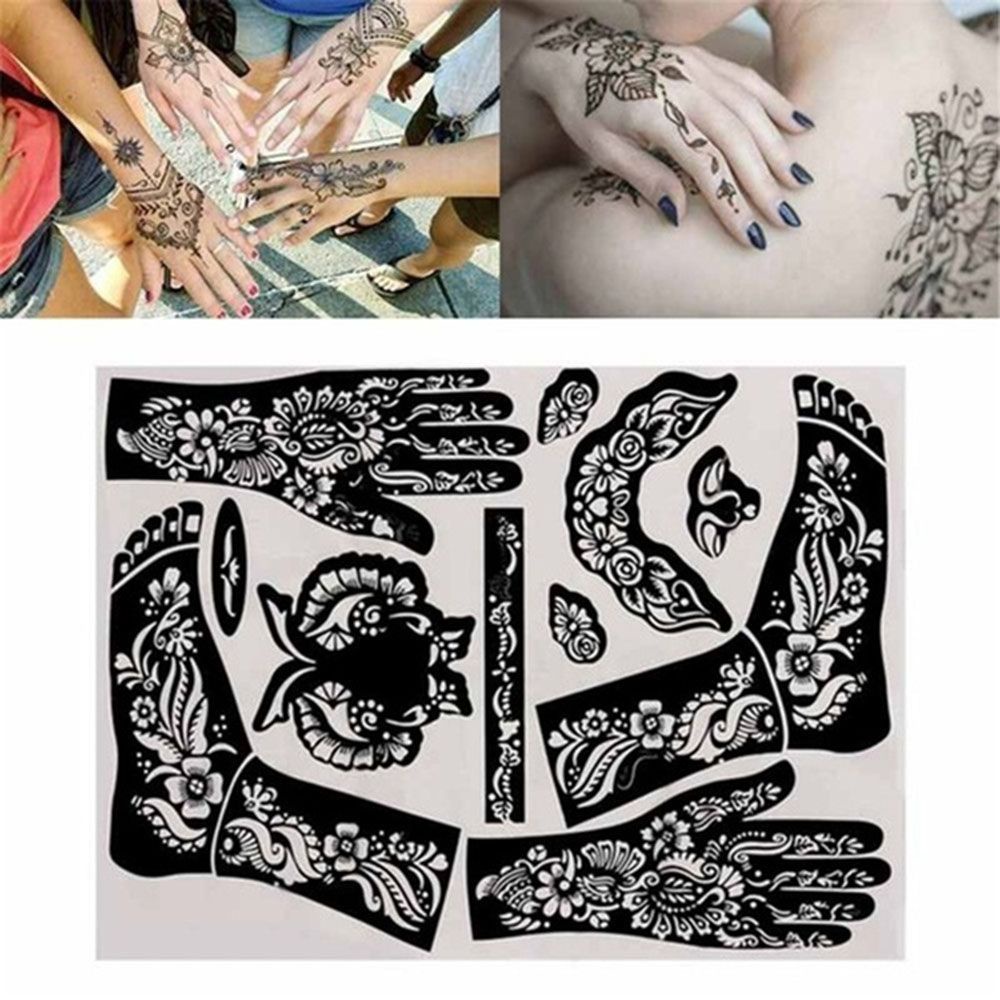 Zhizhe Beauty Tattoo Temporary Women Tattoo Sticker Henna Template Waterproof Reusable Fashion Men Body Art India Hand Art Stickers Multicolor Shopee Mexico