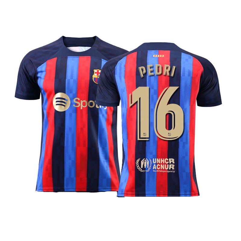 Producto con Licencia FC Dorsal 16 PEDRI Barcelona Conjunto Camiseta y pantalón Replica 1ª EQ Temporada 2021/22 Talla niño 10 años 100% Poliéster 