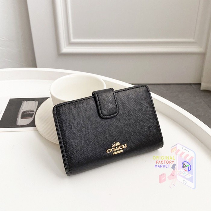 Coach 53436 cartera con cremallera de esquina media cartera negra de cuero  cruzado | Shopee México