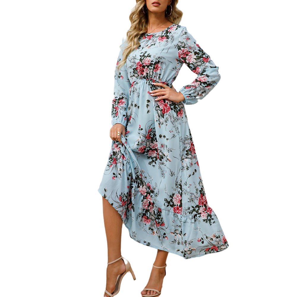 2022nueva moda azul vestidos largos verano mujeres Maxi vestido coreano manga  larga Muslimah estampado Floral vestido largo 2023 | Shopee México