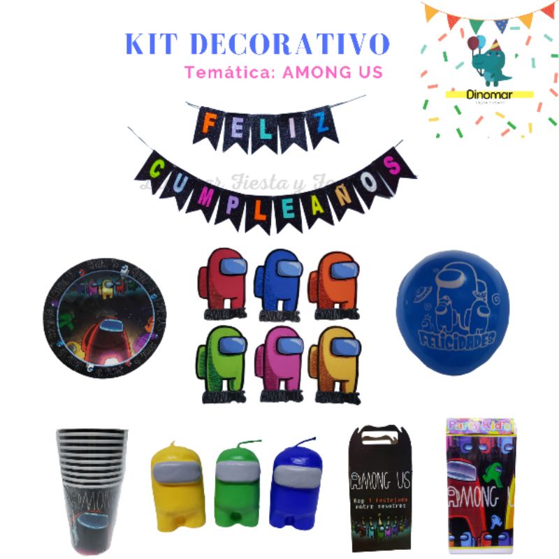 Kit decorativo para fiesta temática AMONG US decoración feliz cumpleaños platos, vasos, mantel, vela, globos, etc