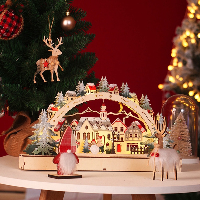 Casa de madera luminosa Decoración de Navidad LED Forma de libro Adornos de Windows 
