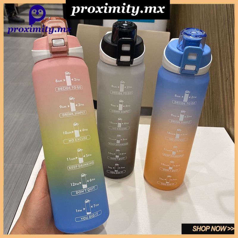 Botella de agua con paja degradado 1L/1000ml/1 Litro Motivacional botella de agua para deportes al aire libre