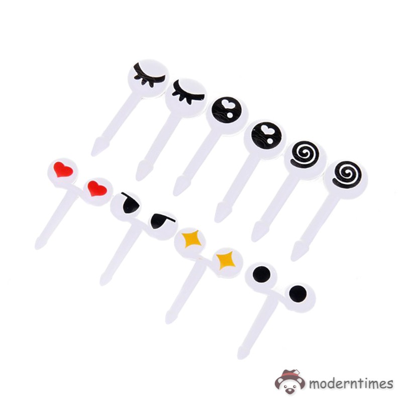 30 piezas mini tenedores de fruta lindo patrón de ojos alimentos selecciones de dibujos animados Snack Cake Cupcake Postre palillos de dientes para niños fiesta almuerzo Bento 