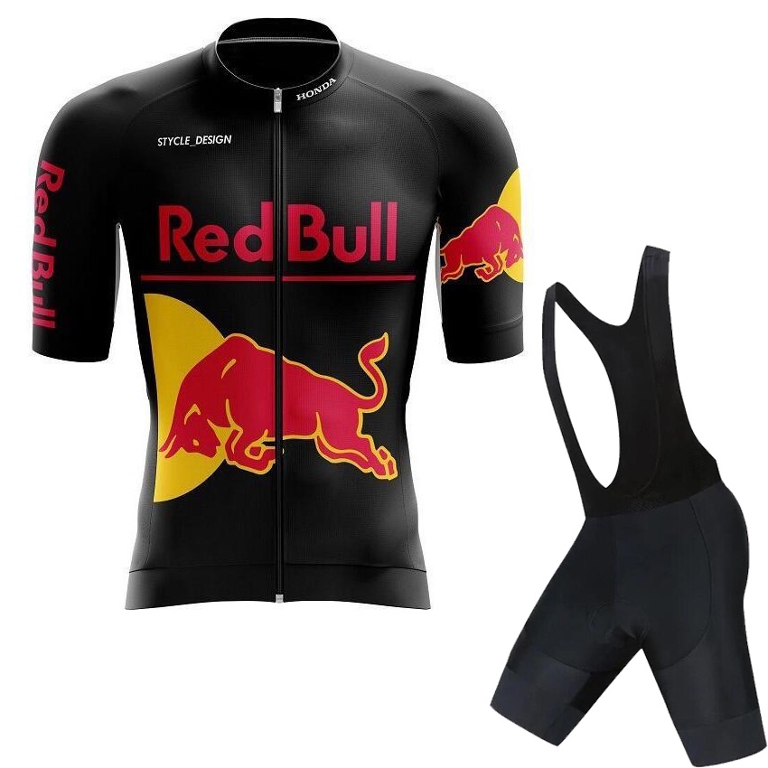 Red Bull Jersey De Ciclismo Conjunto Downhill Hombres Negro Bicicleta Manga Corta De Alta Calidad bib shorts Traje