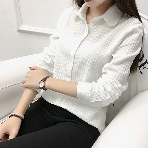 Puntuación Intermedio raya Blusa de mujer [Mei Su] Camisa blanca de algodón puro para mujer, rayas de  manga larga, estilo coreano, sin cuello, cuello alto, cuello de muñeca,  camisa de todo fósforo, primavera para mujer 