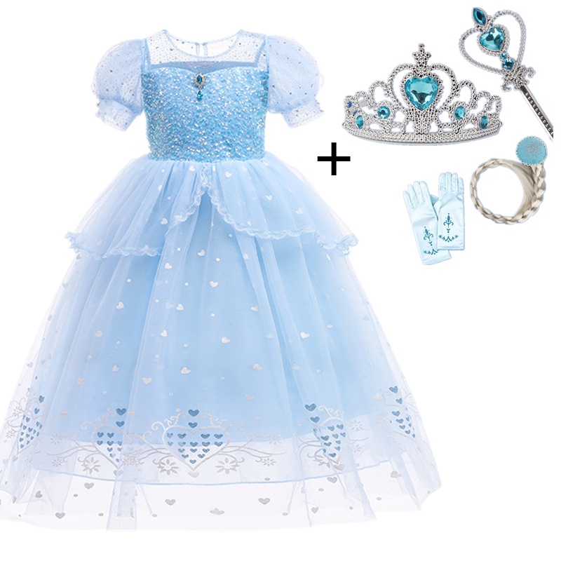 Vestido Azul Congelado Para Niñas Halloweeen Fiesta Cosplay Disfraz Elsa  Niños Vestidos De Cumpleaños 4-10 Años | Shopee México