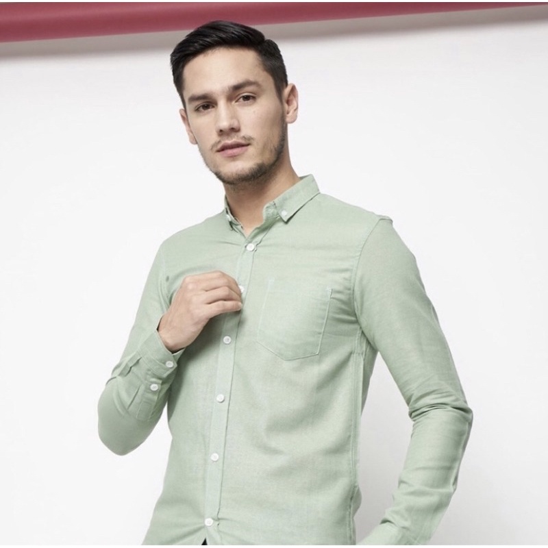 Camisas para hombre niños manga larga lisa Slimfit Casual oficina Premium menta verde | Shopee México