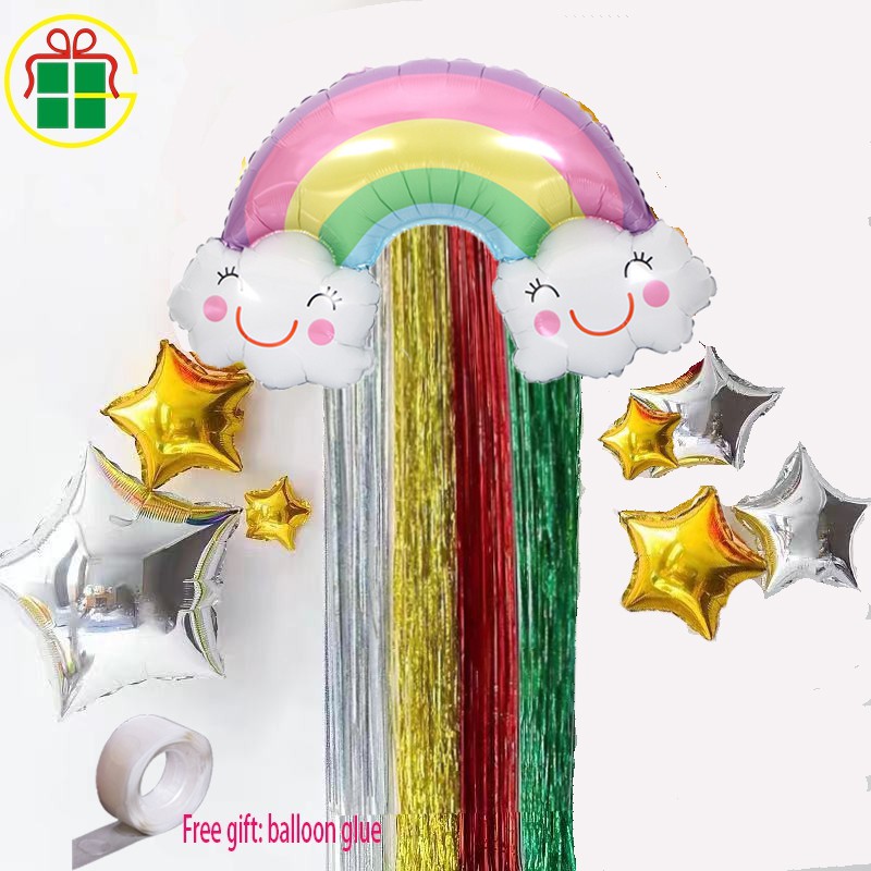 Juego De Globos De Arco Iris Para Ninos Fiesta De Cumpleanos Pentagrama Seda Dorada Cortinas De Lluvia Fondos De Colores Decoracion Del Festival Shopee Mexico