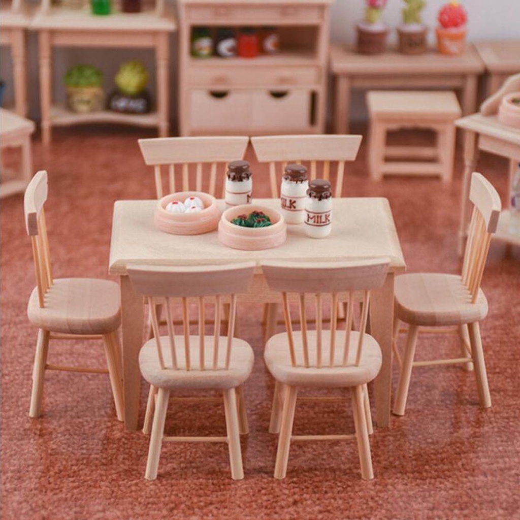 1/12 casa de muñecas muebles miniatura mesa silla set comedor decoración marrón 