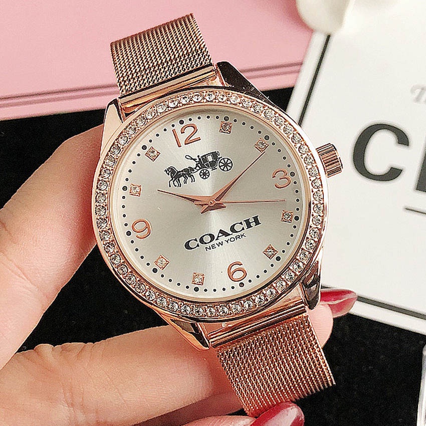 COACH Reloj De Cuarzo De Lujo Para Mujer Con Esfera Simple De Diamante Y  Correa Trenzada De Acero Inoxidable Ajustable | Shopee México