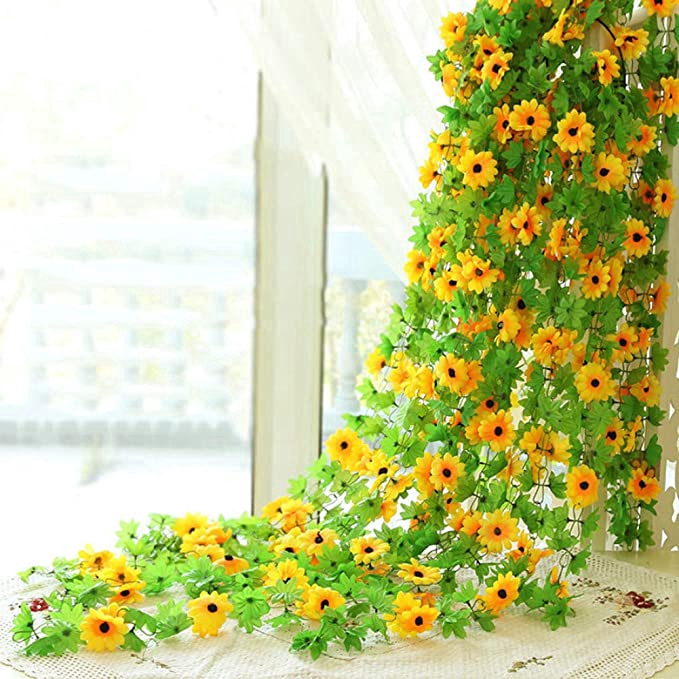 Flores Artificiales De Seda Falsa De Girasol Hiedra Con Hojas Verdes  Colgantes | Shopee México