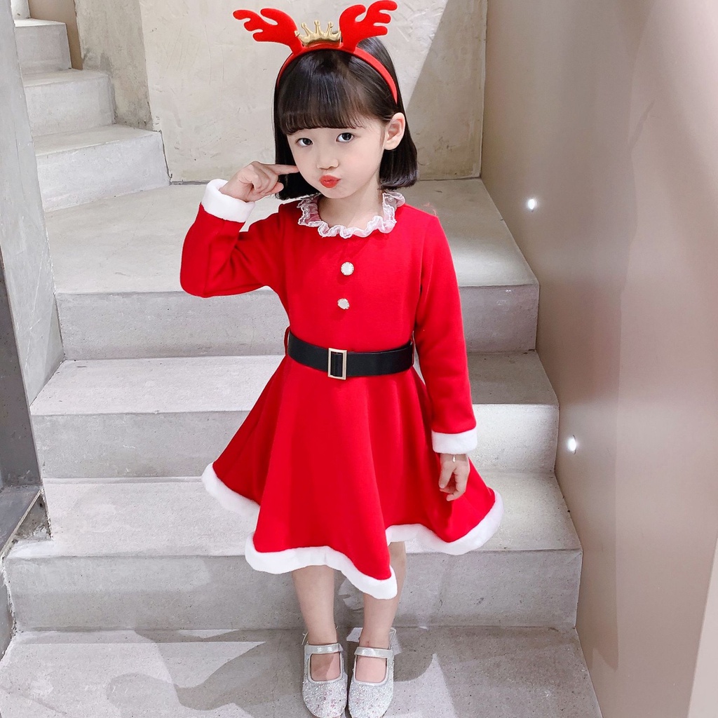 2022 Nuevos De Navidad Para Niñas Invierno Manga Larga Suéter De Punto Cálido Princesa Vestido De Fiesta Rojo Para Shopee México |