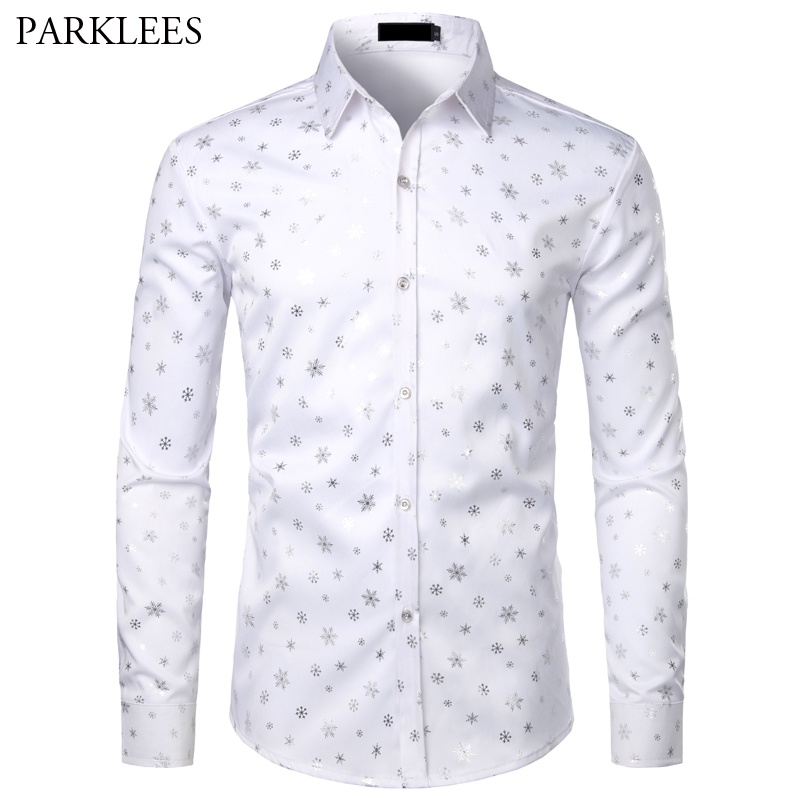 Camisa De Navidad Para Hombres Casual Slim Fit Blanco Botón Abajo Camisas  De Vestir Para Hombre Copo De Nieve Impresión Social Masculina | Shopee  México