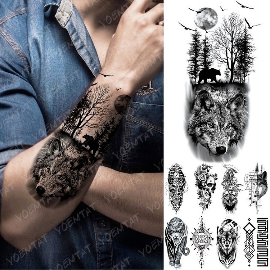 Impermeable Temporal Tatuaje Pegatina Bosque Luna Vuelo Pájaro Oso Flash  Tatuajes Leopardo Lobo Tigre Cuerpo Arte Brazo Falso Tatoo Variedad |  Shopee México
