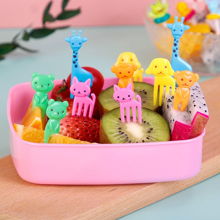 signo bento herramienta decorativa tenedores frutas estilo aleatorio 20 minicomisos de animales diseño animado 