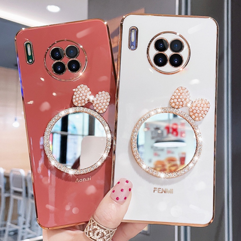 Funda Huawei Y9S P Smart S Plus Y9 Prime 2019 Y8P Y7A Linda Chica Bowknot Vanity Espejo Protección Suave Chapado De Nuevo Teléfono Carcasa