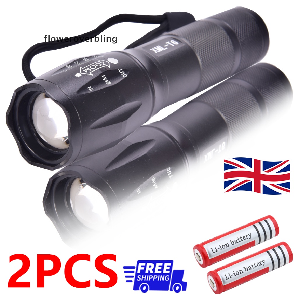 2PCS Flashlight Portable Glare Zoom LED Camping Torch Large Capacity Battery