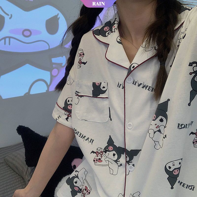 Pijama feminino Kawaii Anime, lindo conjunto de blusa de pelúcia e