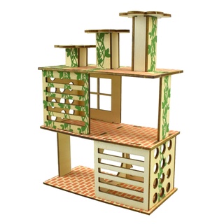 montada cabina de madera para animales pequeños villa QINGCHU Escondite para hámsters nido casita de juguete de madera casa de doble capa bonito hámster 