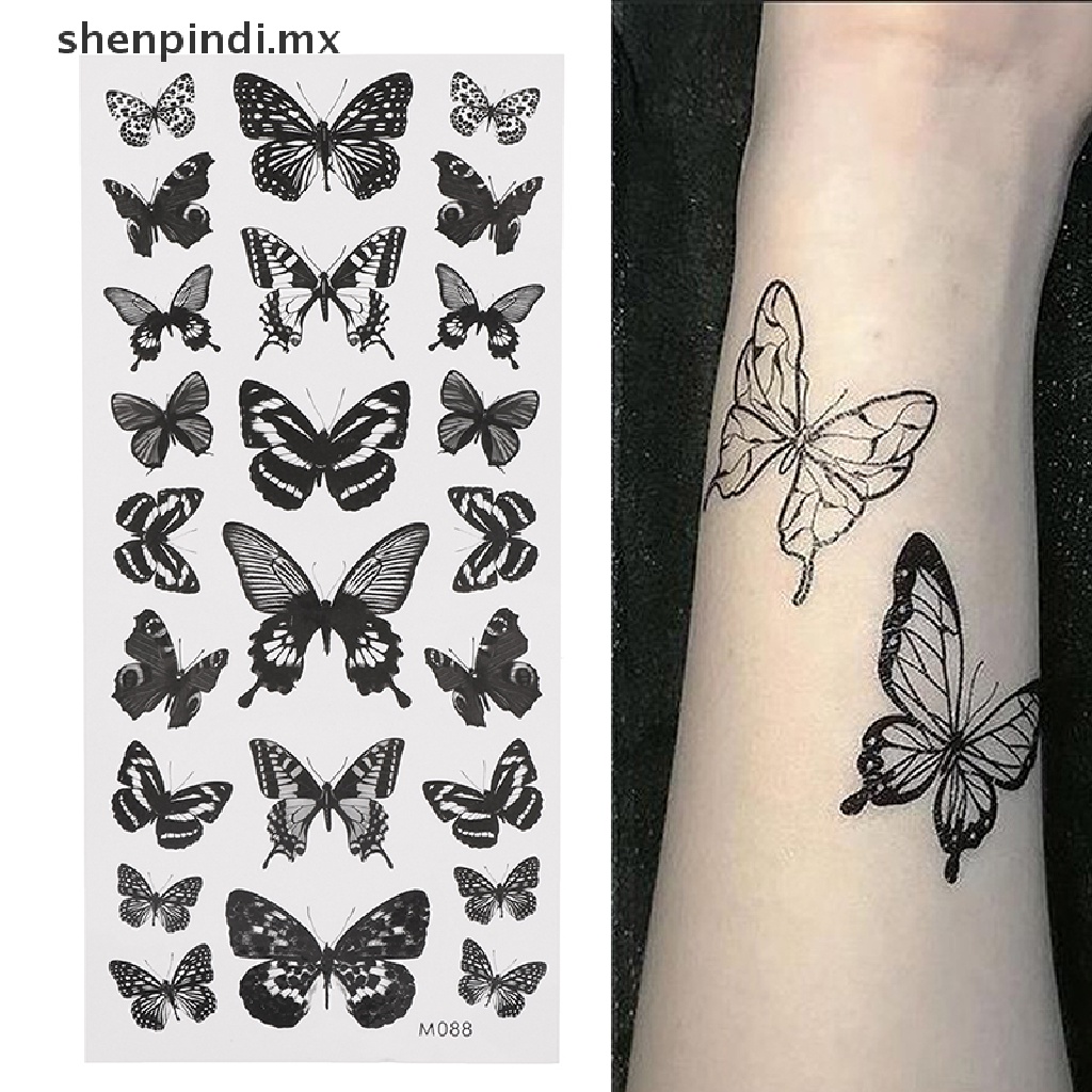Hombres Mujeres impermeable pegatinas en 3D de la tinta del tatuaje de mariposa colorida flor de color Stickers-Multi 