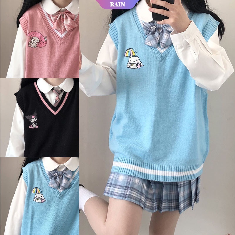 Anime De Dibujos Animados Sanrio Kuromi My Melody Cinnamoroll Bordado  Patrón Suéter Kawaii Cuello En V Chaleco Estilo Universitario Jk Lolita Ropa  Niña [Lluvia] | Shopee México